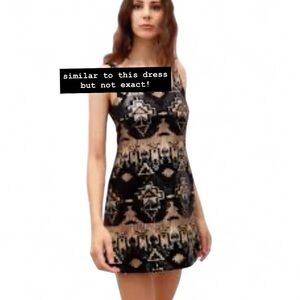 Sequin Black, Gold, and Silver Sparkly Aztec Patterned Cocktail Dress
